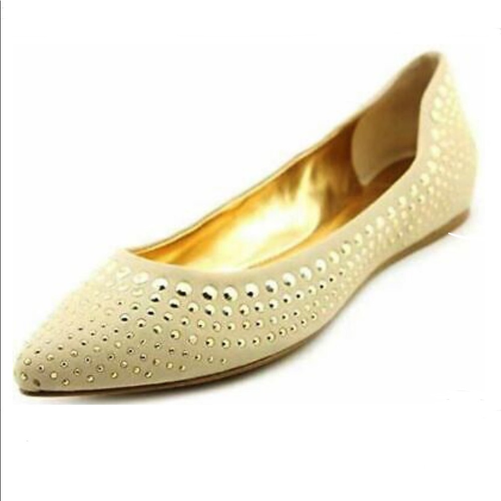 BCBGeneration Gold Studded Pointy Toe Flats sz 7.5